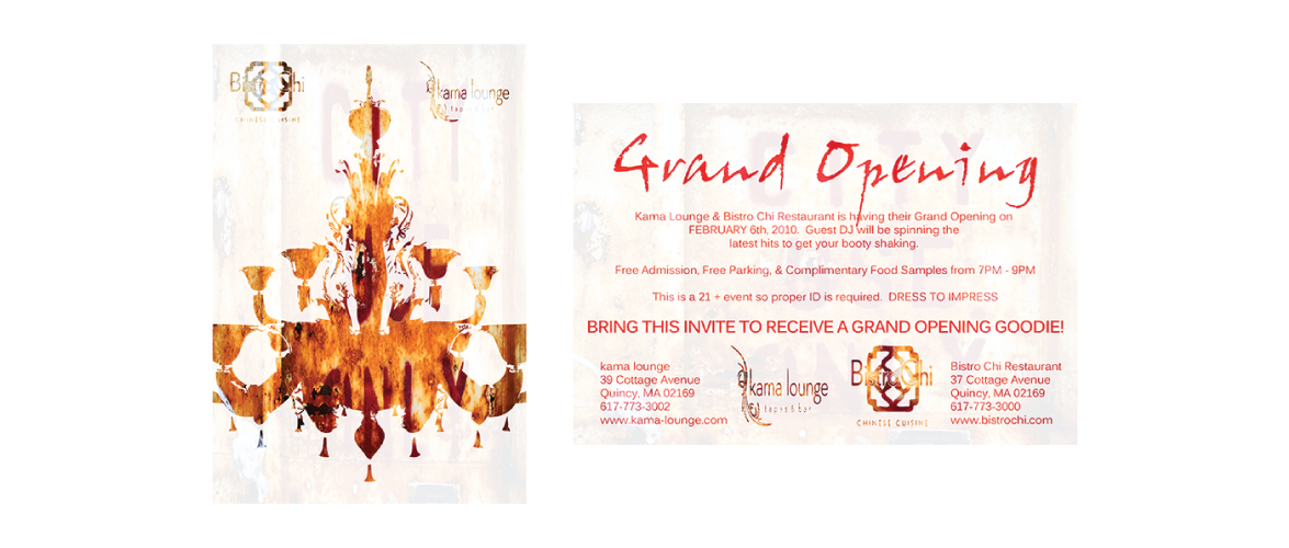 Kama Lounge & Bistro Chi Grand Opening Flyer - Quincy, MA